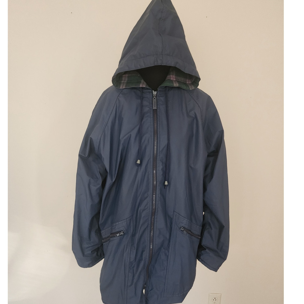 TOTES Classic Flannel Lined Raincoat Large Navy Blue - Picture 2 of 8